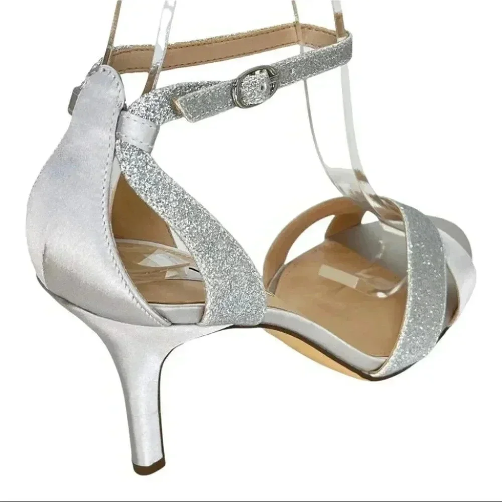 Nina Venus Silver Satin Fabric Glitter Accent Womens Heels Size 9M